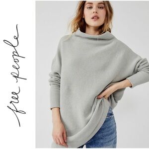 Free People Slouchy Tunic Ribbed Funnel Neck Ottoman Sweater in Silver Grey Ice
